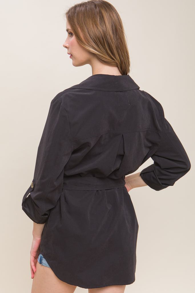 Rolled Up Sleeve Belted Coat Love Tree 80098