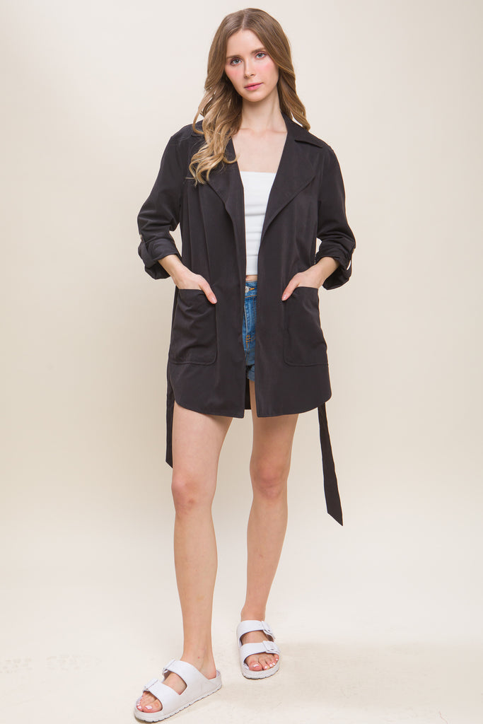 Rolled Up Sleeve Belted Coat Love Tree 80098