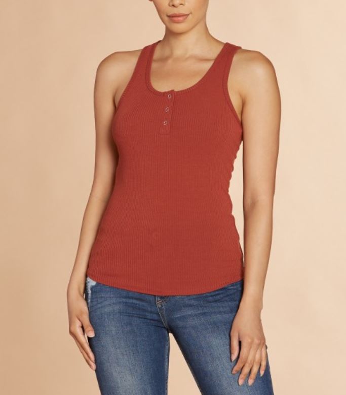 Ribbed Three Button Tank Top