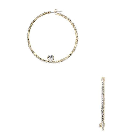 Rhinestone Wire Hoop w/Stone Earrings