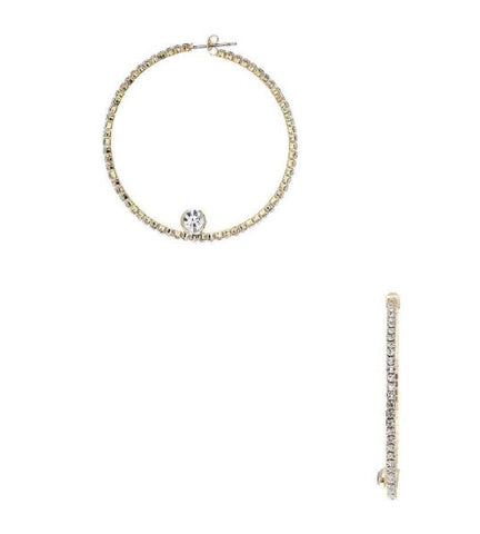 Rhinestone Wire Hoop w/Stone Earrings