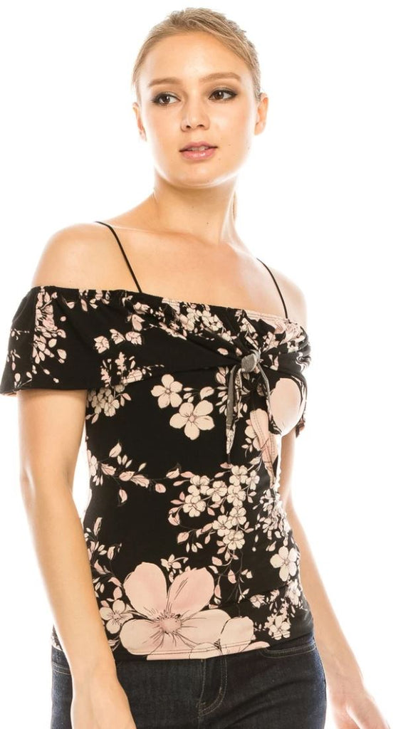 Floral Ruffle Off Shoulder Spaghetti Strap Top