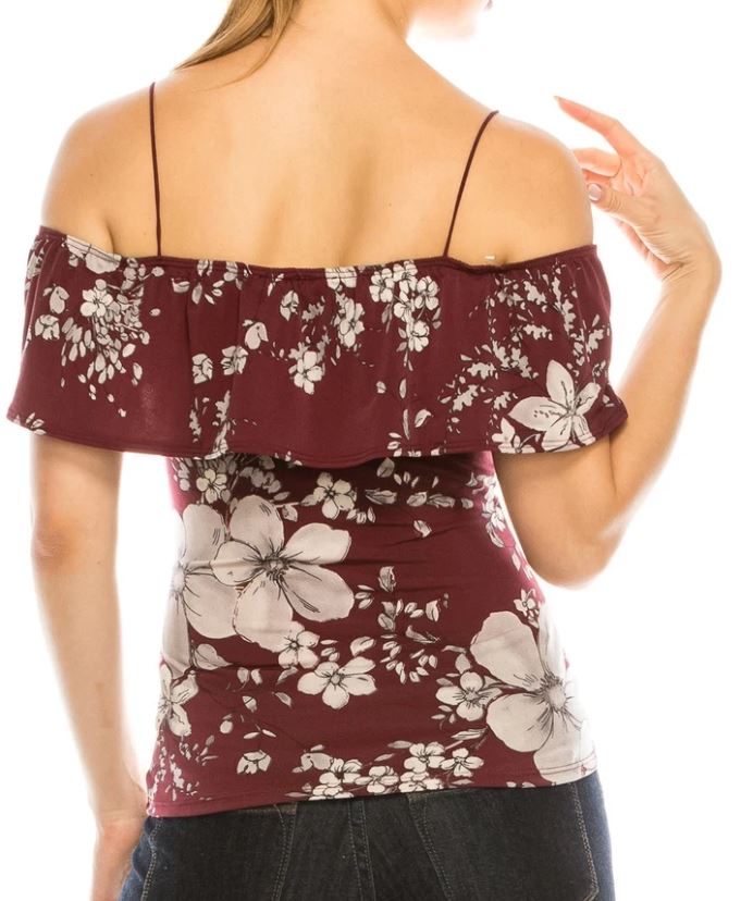 Floral Ruffle Off Shoulder Spaghetti Strap Top