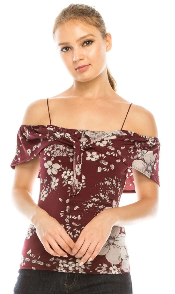 Floral Ruffle Off Shoulder Spaghetti Strap Top