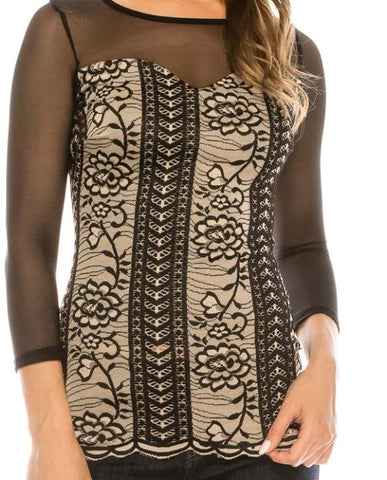 Mesh Lace 3/4 Sleeve Plus Top ( FINAL SALE )