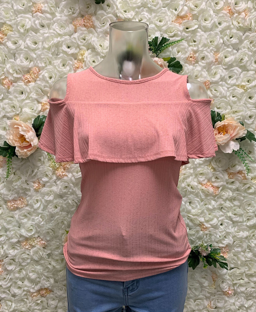 Open Shoulder Ruffle Top (FINAL SALE)