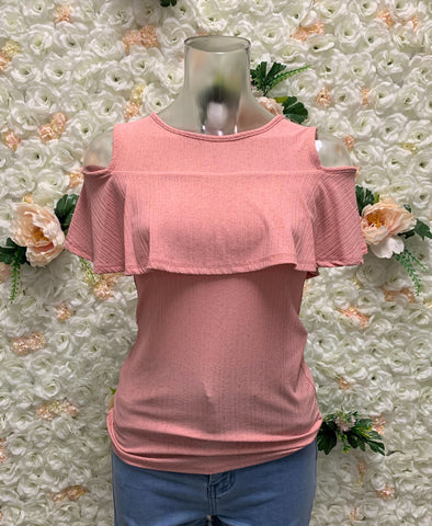 Open Shoulder Ruffle Top (FINAL SALE)