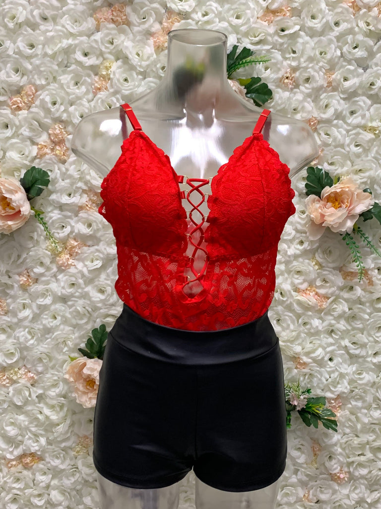 V Neck Lace Down Bodysuit IFashion F127