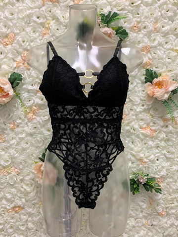 Metal Hoop Detail Lace Bodysuit