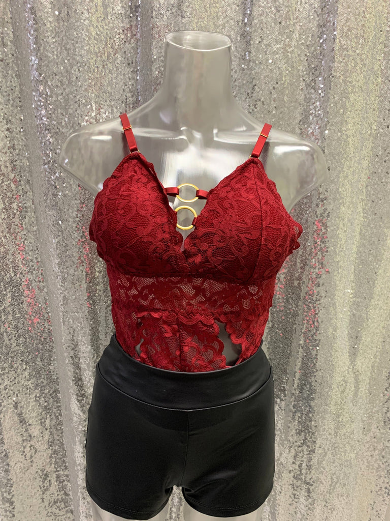 Metal Hoop Detail Lace Bodysuit