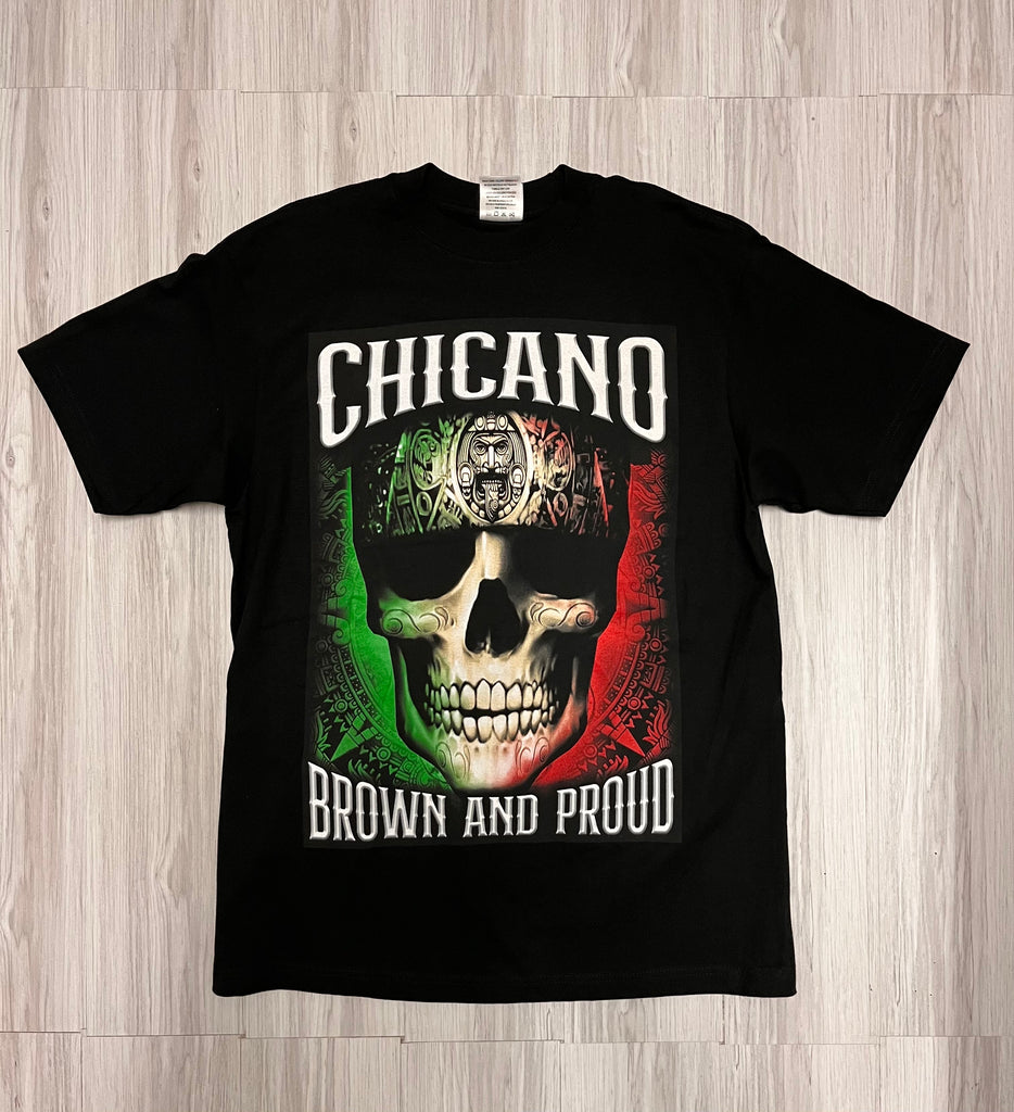 Chicano Mexican Flag Skull Tee