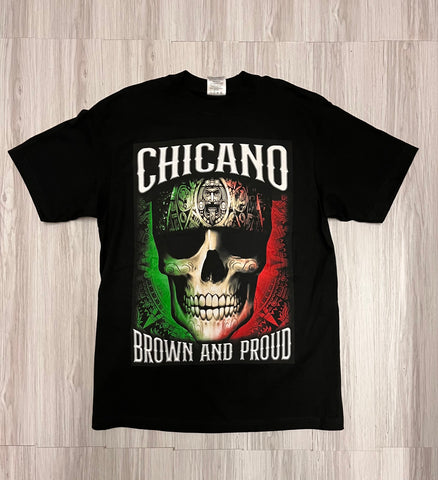 Chicano Mexican Flag Skull Tee
