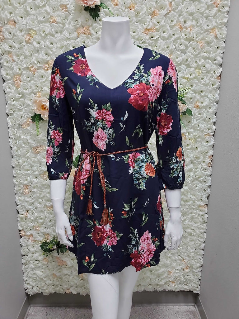 3/4 Sleeve Belt Dress 9887