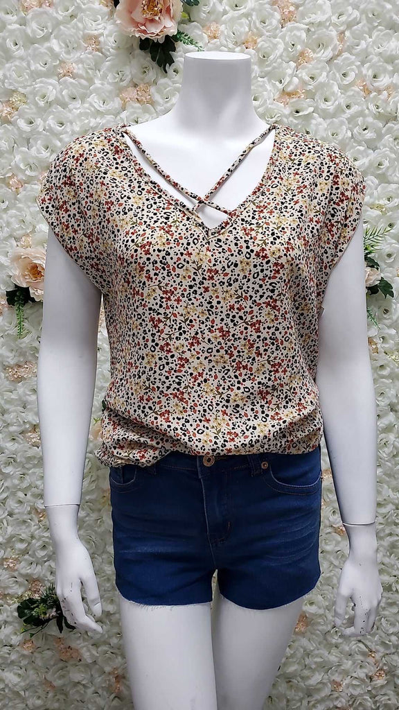 Floral Print V Neck Top 2448