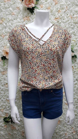 Floral Print V Neck Top 2448