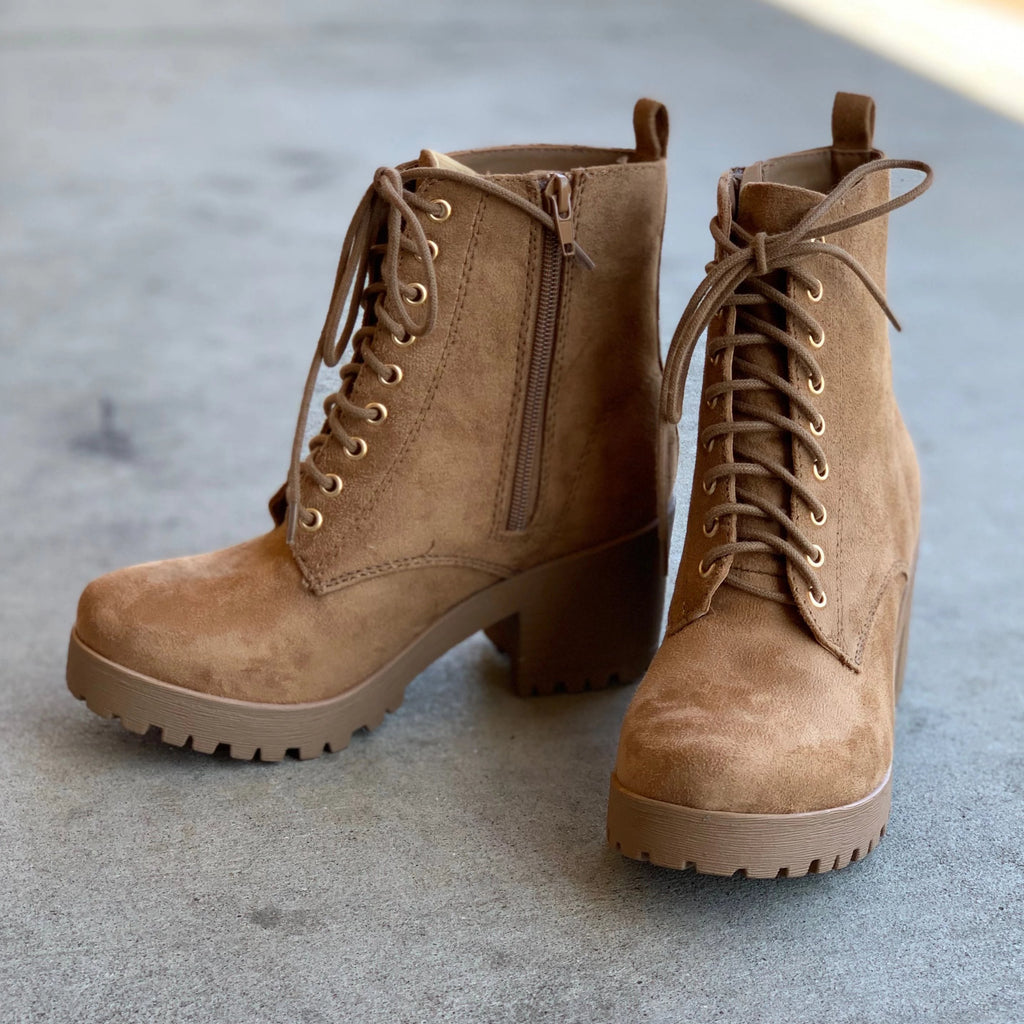 Fuzzy Lace Up Combat Booties