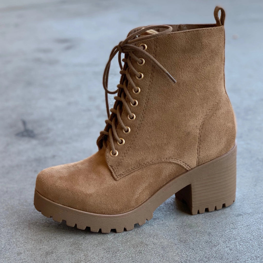 Fuzzy Lace Up Combat Booties