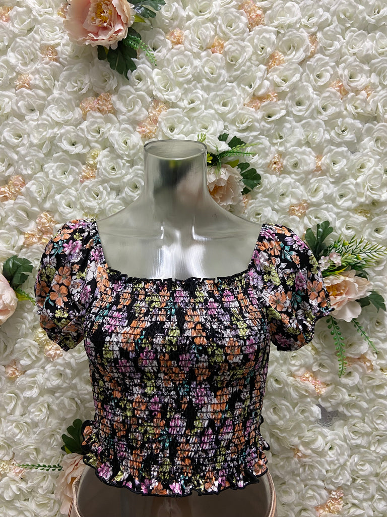 Crezia Print Smoked Cap Sleeve Top 3097 ( FINAL SALE )