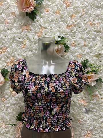 Crezia Print Smoked Cap Sleeve Top 3097 ( FINAL SALE )