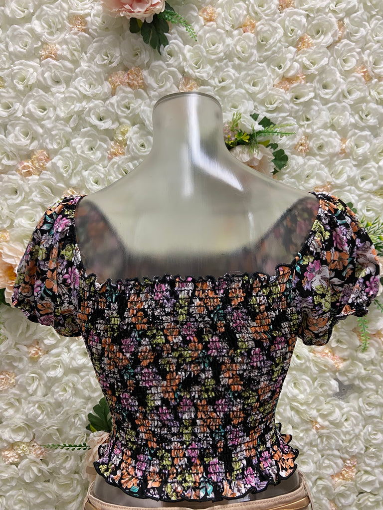 Crezia Print Smoked Cap Sleeve Top 3097 ( FINAL SALE )