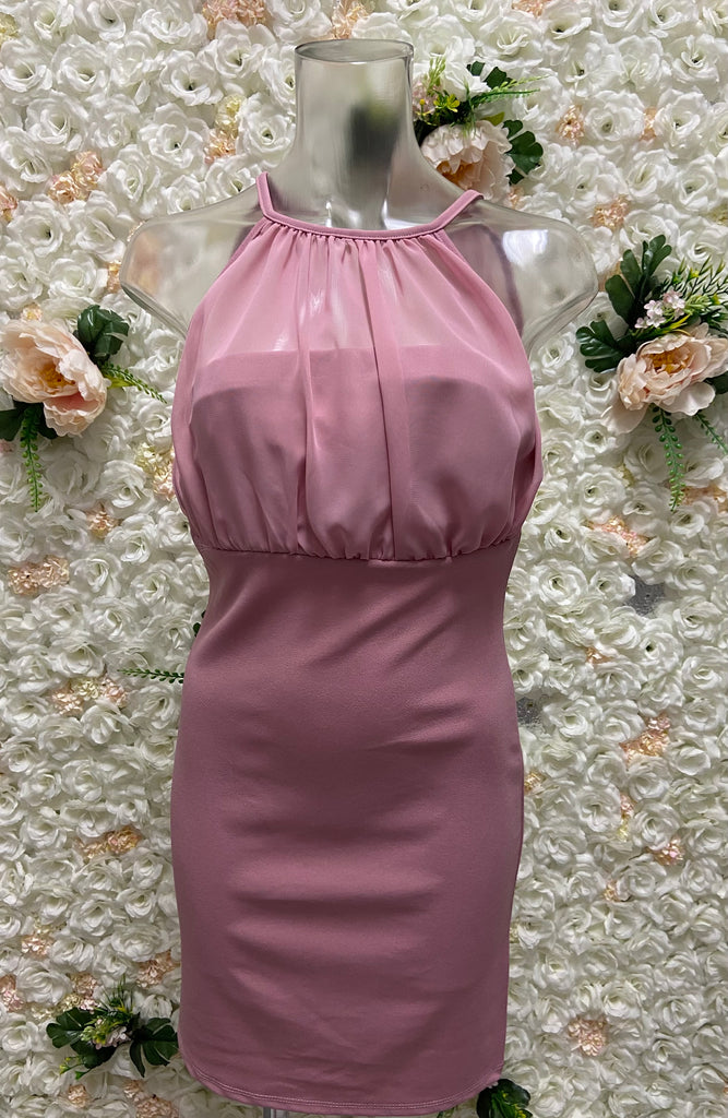 Techno Chiffon Contrasted Rushed Dress 3072 ( FINAL SALE )