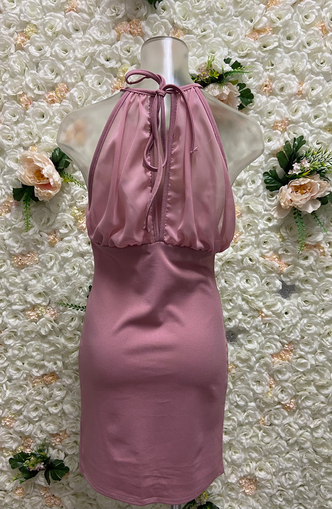 Techno Chiffon Contrasted Rushed Dress 3072 ( FINAL SALE )