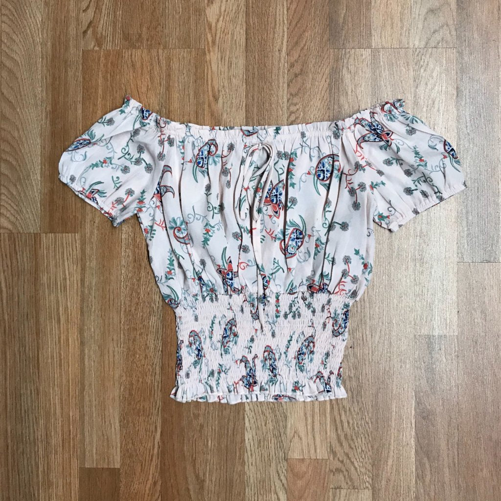 Floral Paisley Off Shoulder Smocking Top