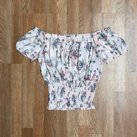Floral Paisley Off Shoulder Smocking Top