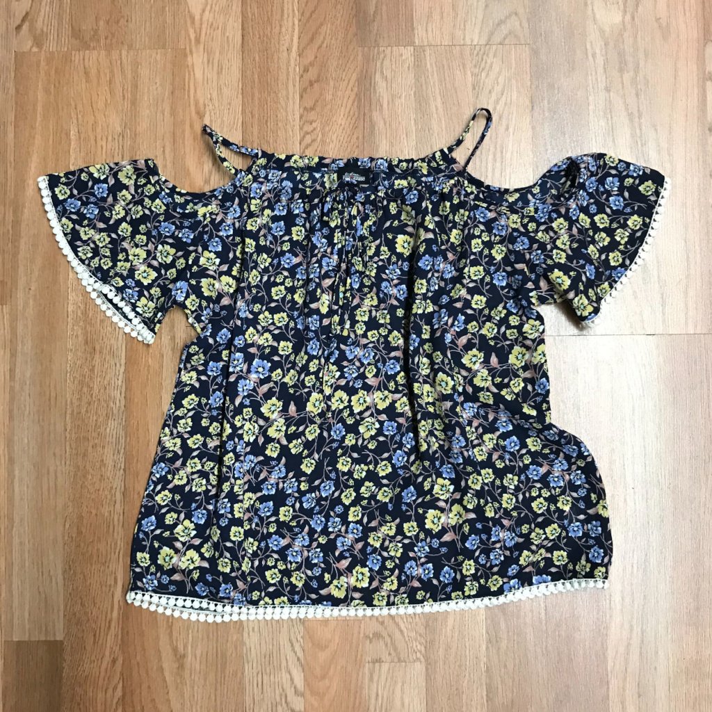 Flower Print Open Shoulder Lace Top