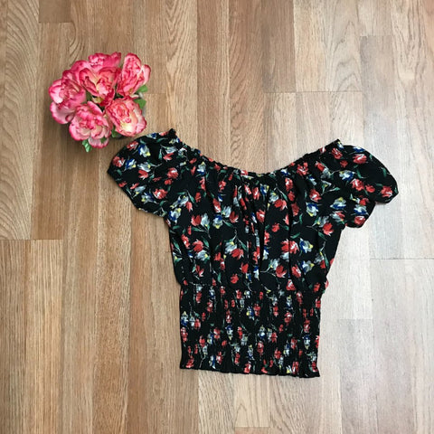 Wool Peach Floral Smocking Top