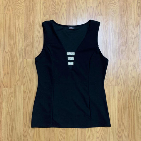 Low V-Cut Cleavage Top Plus w/ Rhinestone Detail