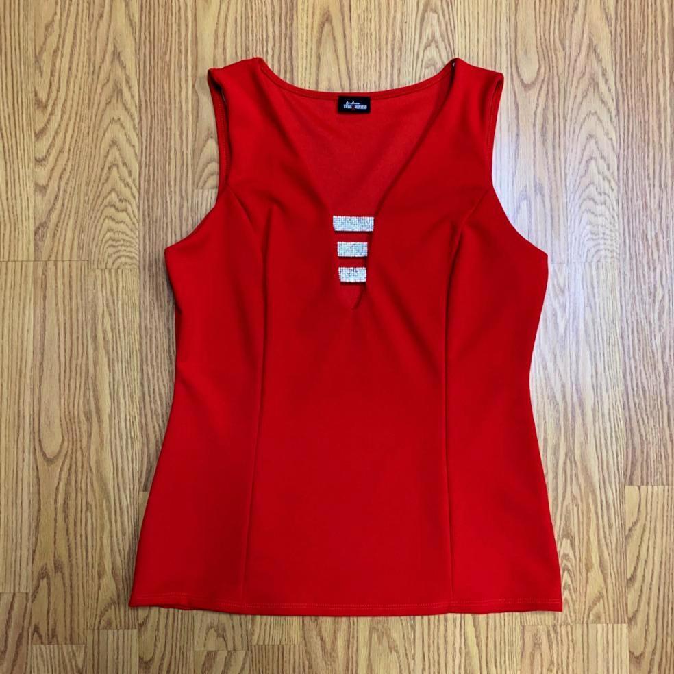 Low V-Cut Cleavage Top Plus w/ Rhinestone Detail