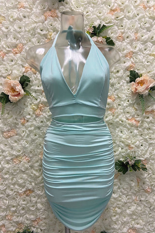 Slit Halter V Neck Dress