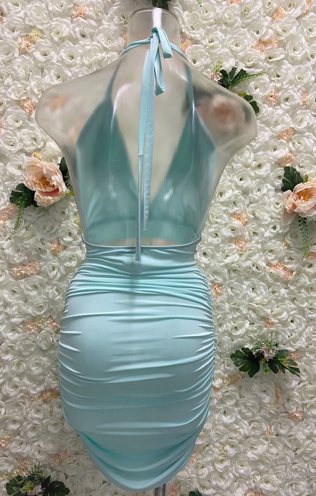 Slit Halter V Neck Dress