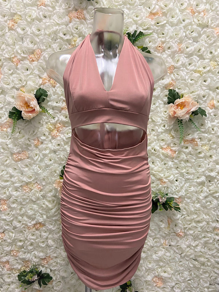 Slit Halter V Neck Dress