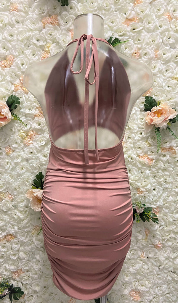 Slit Halter V Neck Dress