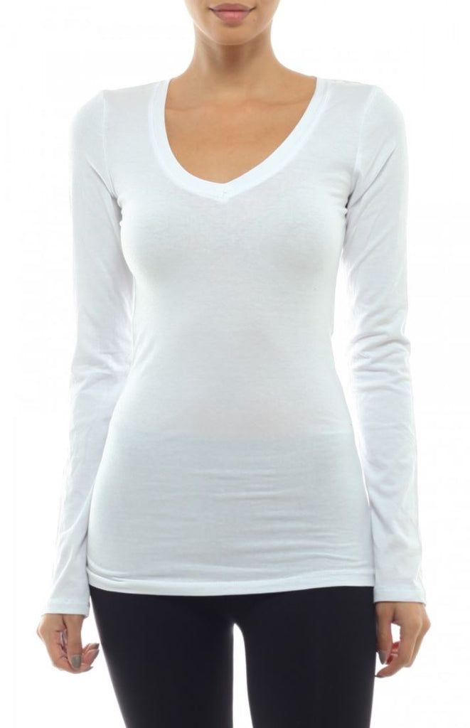 Women's Solid V-Neck Long Sleeve