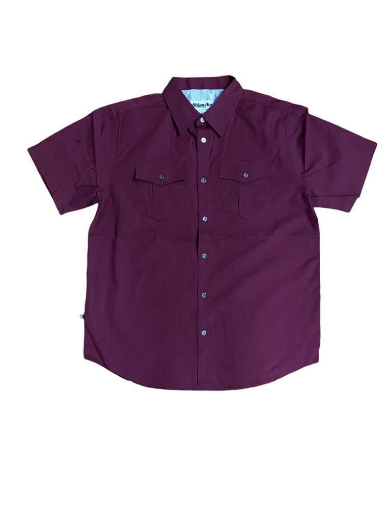 Solid Short Sleeve Button Up Ablanche 8AS138