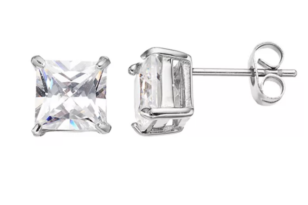 Cubic Zirconia Square Stud Earrings