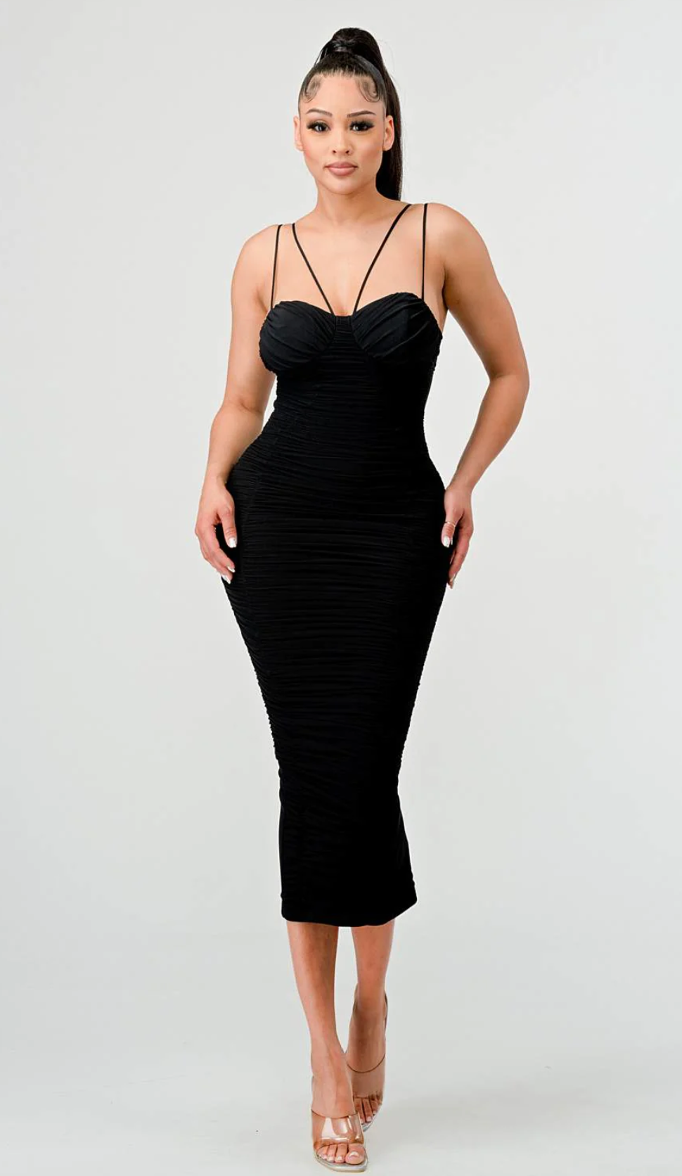 Lux Mesh Sweetheart Bodycon Dress 73604B Black / Large