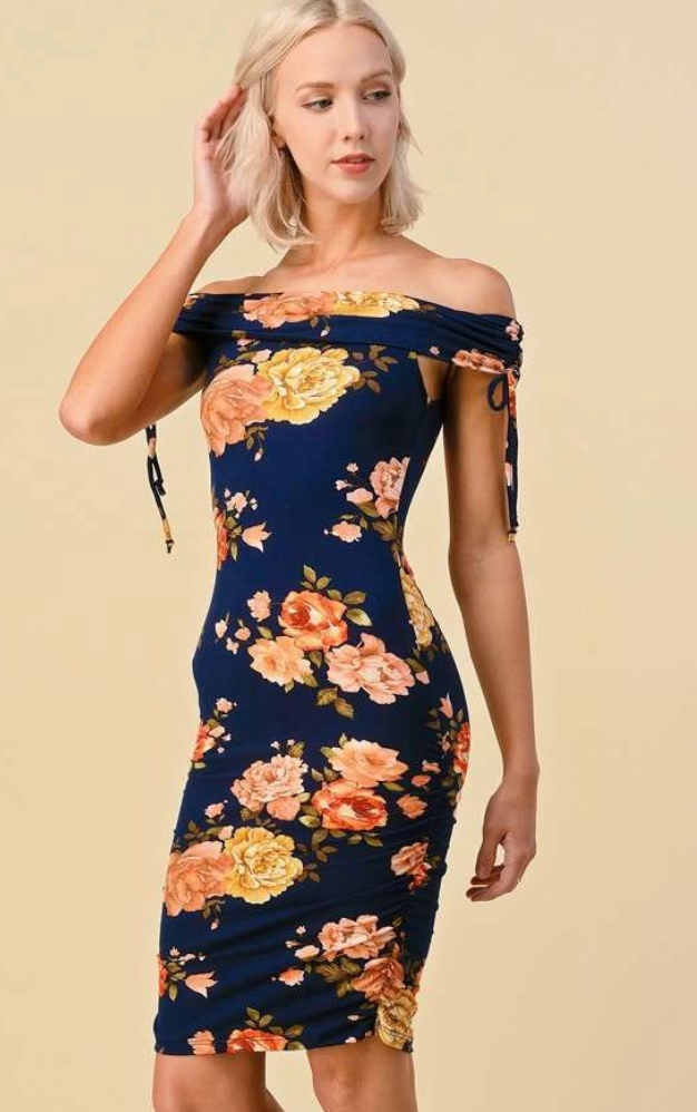 Off-Shoulder Floral Print Dress H&H 32464