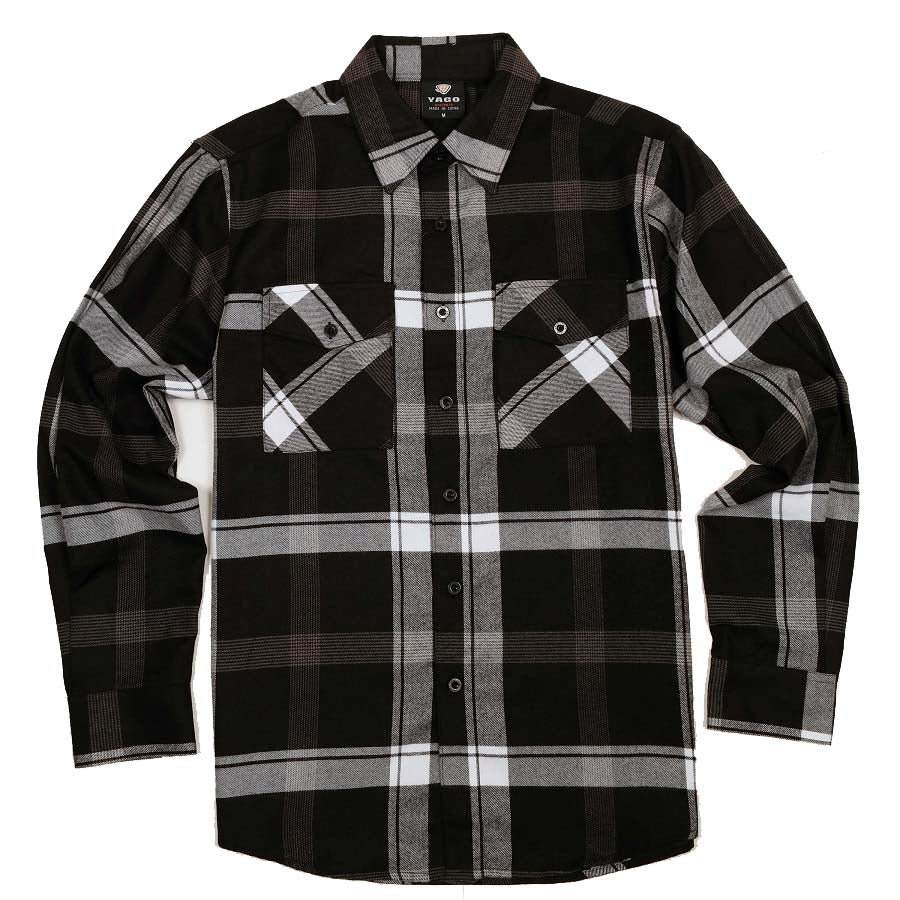 Yago Flannel Long Sleeve Shirt Black/White B1