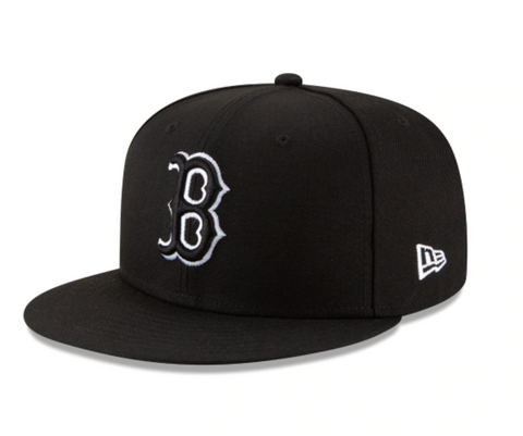 Boston Red Sox Black White Outline Fitted Cap