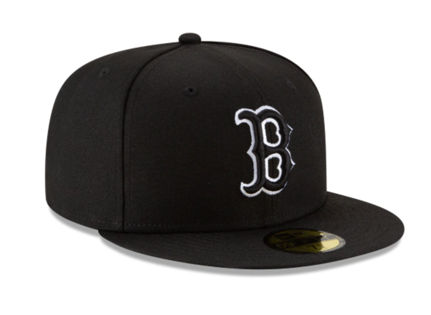 Boston Red Sox Black White Outline Fitted Cap - Craze Fashion