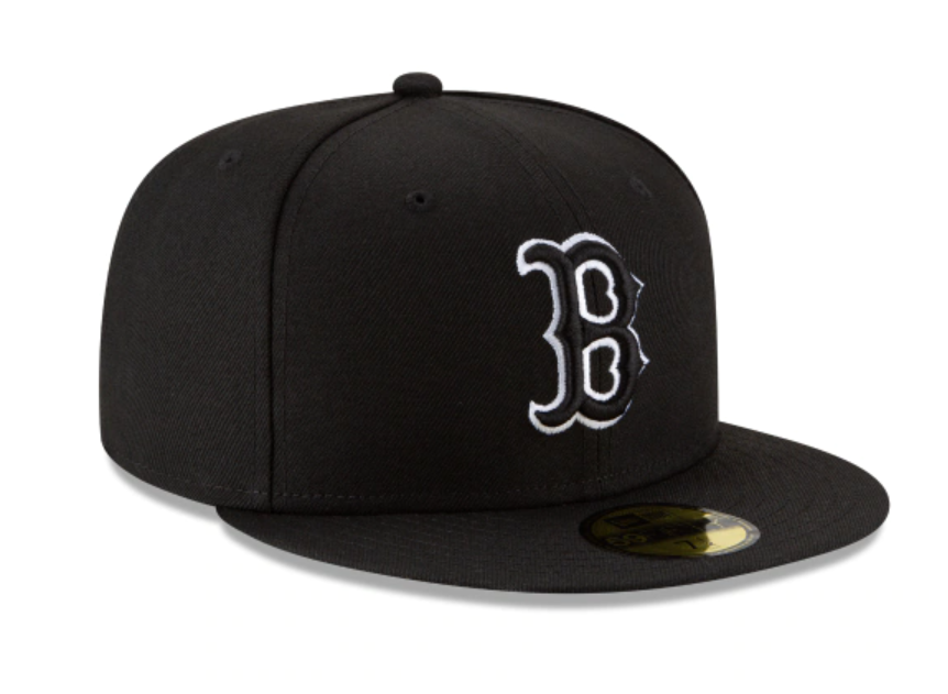 Boston Red Sox Black White Outline Fitted Cap