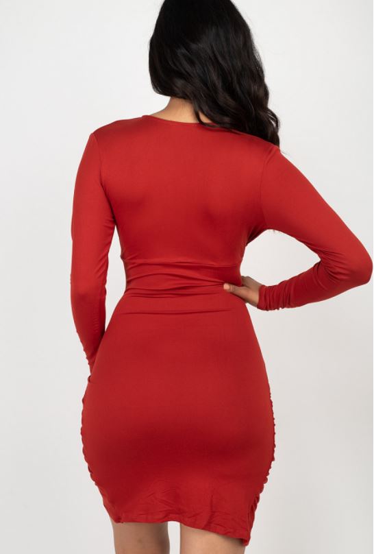 Deep V Long Sleeve Dress 2887 ( FINAL SALE )