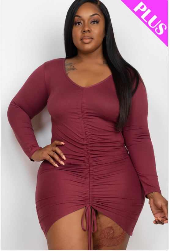 Deep V Long Sleeve Dress 3332