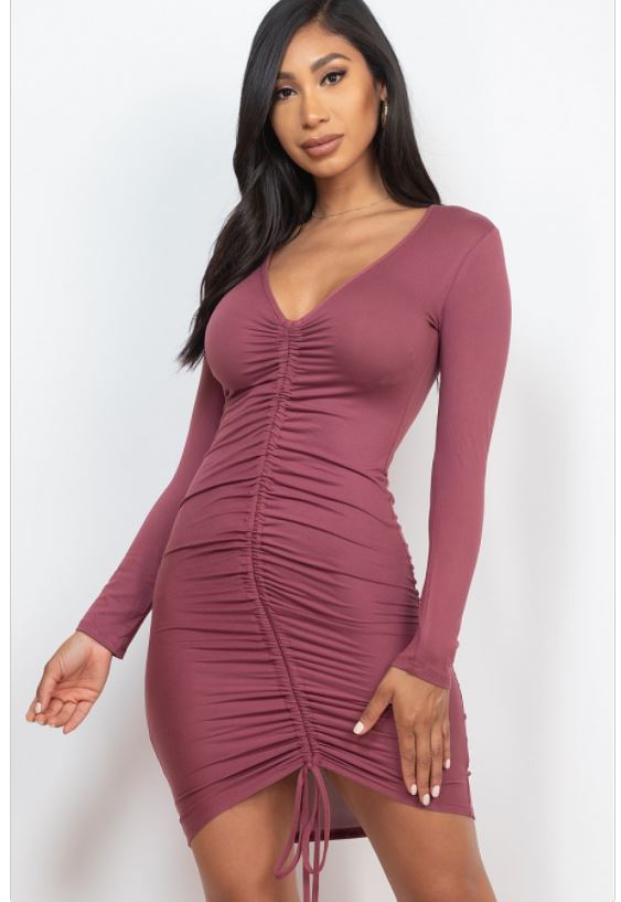 Deep V Long Sleeve Dress 3332