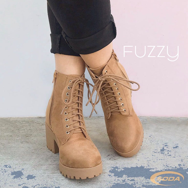 Fuzzy Lace Up Combat Booties