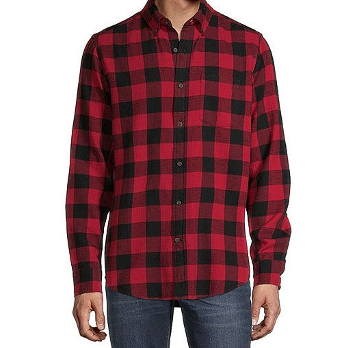 Plaid Flannel Button Up Long Sleeve Mensfield Black/Red